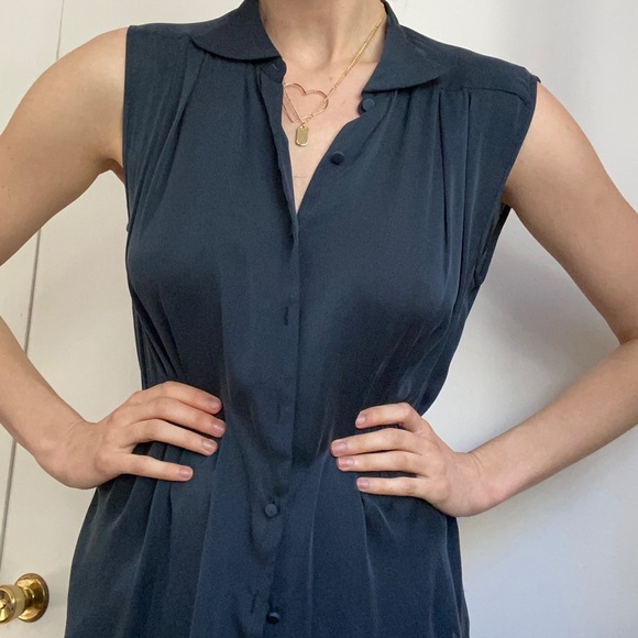 THEYSKINS THEORY NAVY BLUE SILK BLOUSE - Picture 1 of 8
